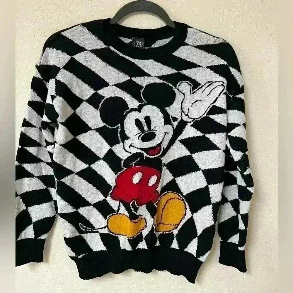 Mickey Mouse black & white graphic sweater Checkered Sweater XS